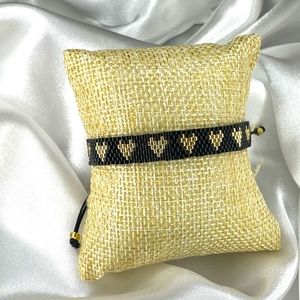 Gold heart black boho bracelet